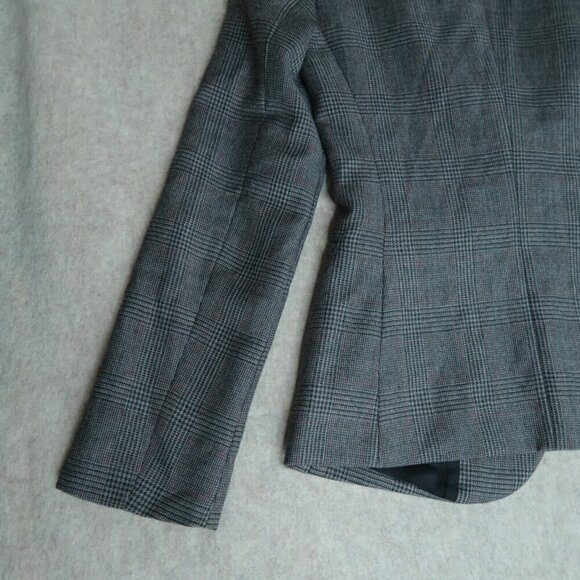 VTG OF Benetton Wool Tweed Blazer Gray Plaid Shoulder Pads Women's Italy 38 US 4 - Picture 8 of 11